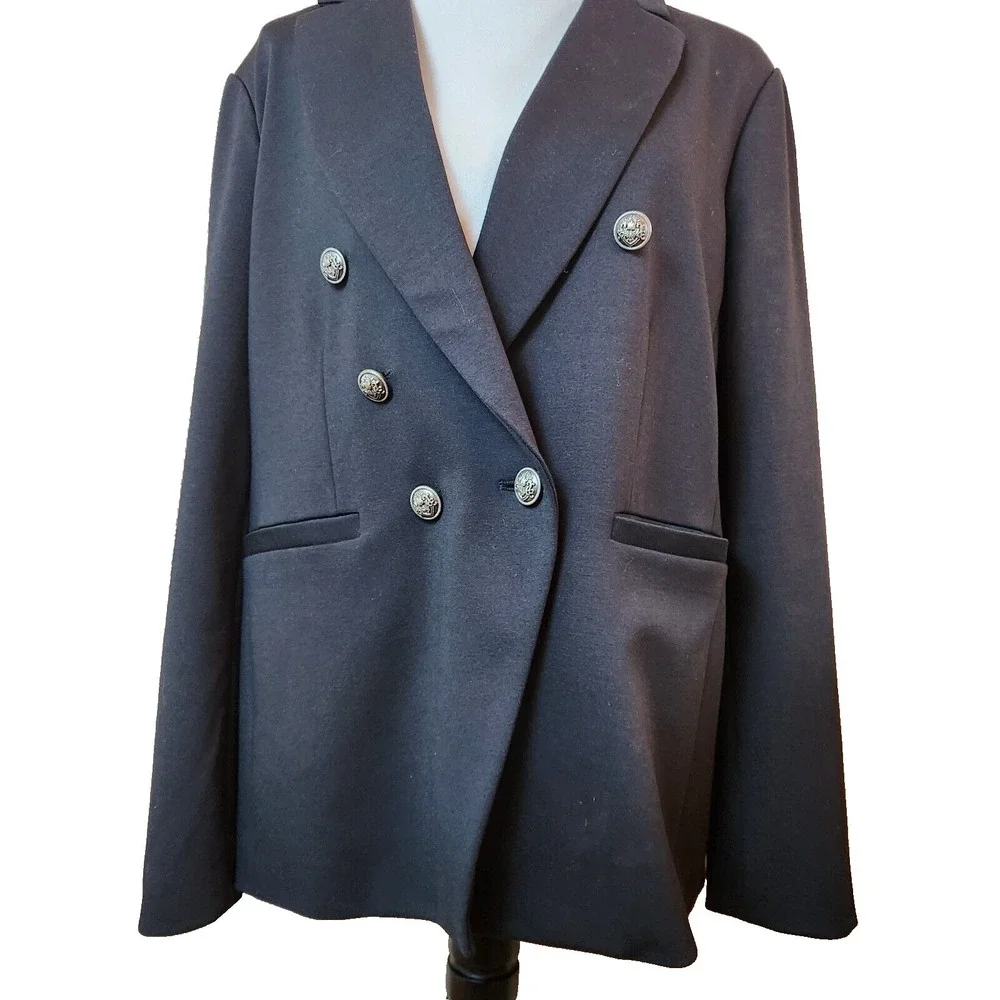 Graver Susan Graver Black Blazer Womens Sz 12 Large Double Breasted Work Jacket‎